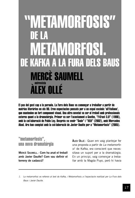 “METAMORFOSIS” METAMORFOSI. - Teatre Lliure