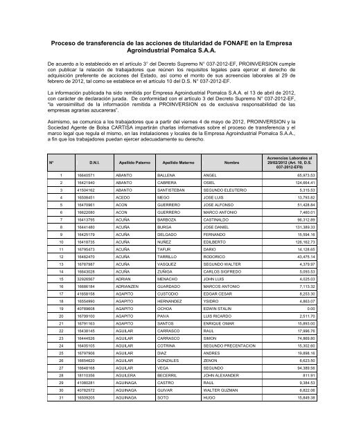 Proceso de transferencia de las acciones de ... - Proinversión