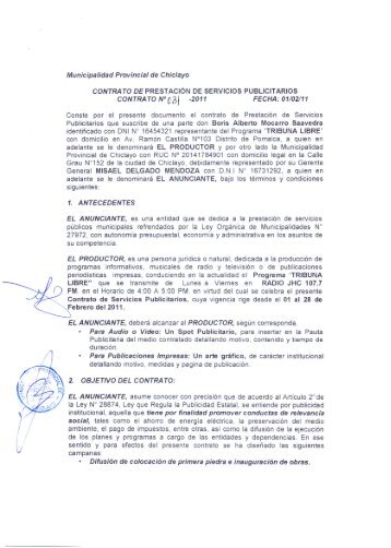 Municipalidad Provincial de Chiclayo CONTRATO DE ...