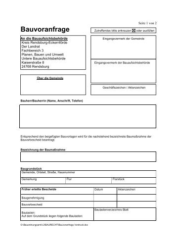 Bauvoranfrage Vordruck - Amt Achterwehr