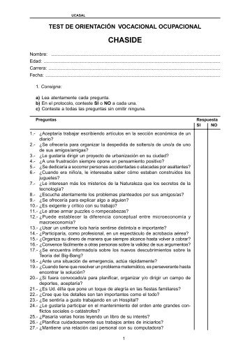 Test de Orientación Vocacional - Ocupacional CHASIDE