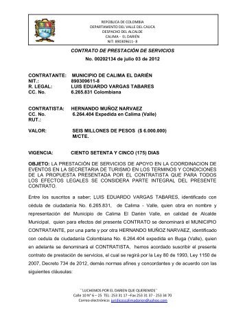 CONTRATO DE PRESTACIÓN DE SERVICIOS ... - Calima el Darién