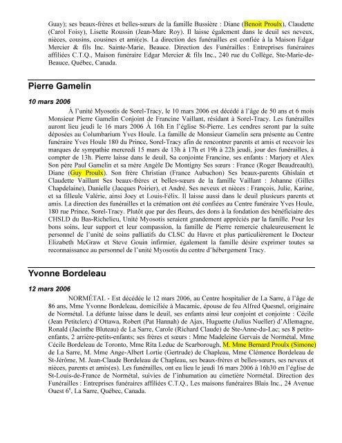 Non associés - Association des familles Proulx d'Amérique