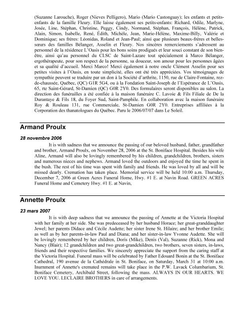 Non associés - Association des familles Proulx d'Amérique