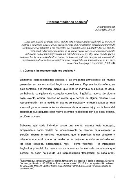 Representaciones sociales - Facultad de Filosofía y Letras