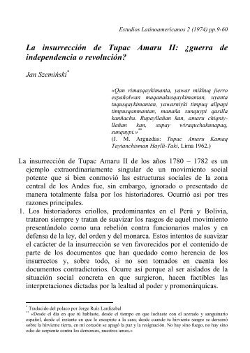 La insurrección de Tupac Amaru II: ¿guerra de independencia o ...