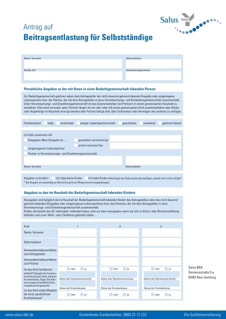 Beitragsentlastung für Selbstständige - Salus BKK