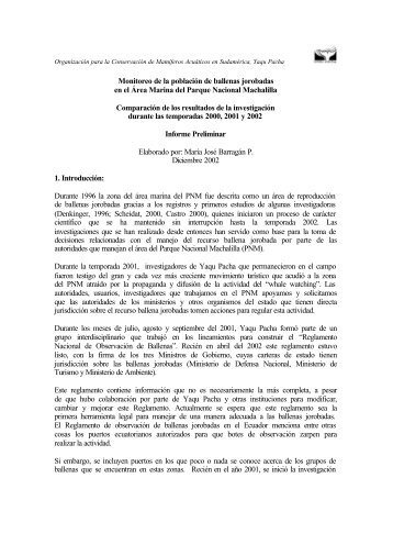 Monitoreo de la población de ballenas jorobadas en ... - Yaqu Pacha