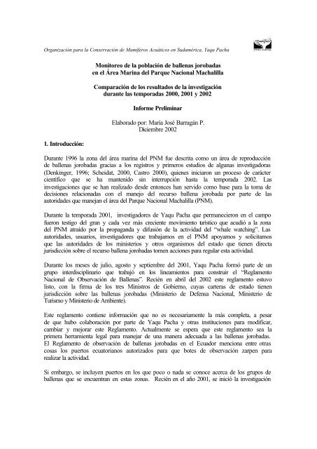 Monitoreo de la población de ballenas jorobadas en ... - Yaqu Pacha