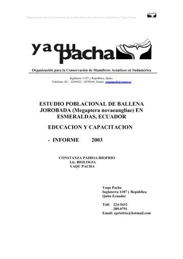 ESTUDIO POBLACIONAL DE BALLENA JOROBADA ... - Yaqu Pacha