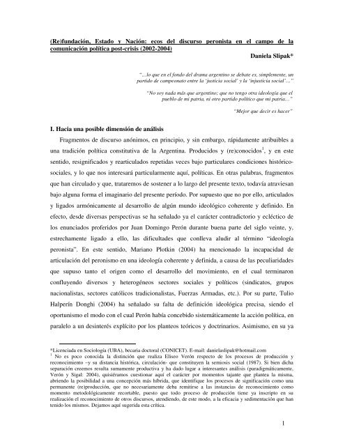 1 (Re)fundación, Estado y Nación: ecos del discurso peronista en el ...