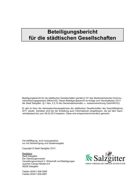 Beteiligungsbericht der Stadt Salzgitter