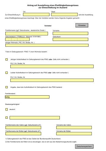 Antrag auf Ausstellung eines Ehefähigkeitszeugnisses zur ...