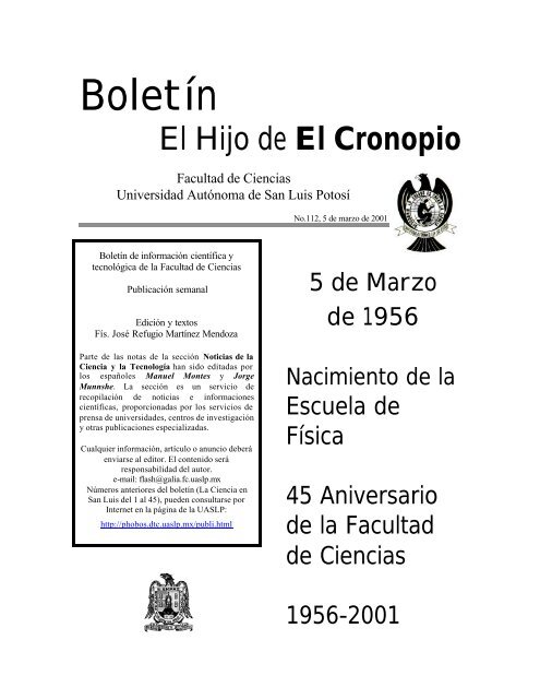 2001 - Facultad de Ciencias - Universidad Autónoma de San Luis ...