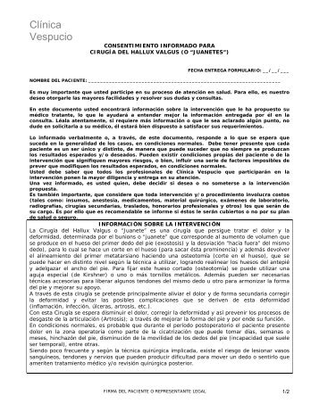 formularios de consentimiento informado - Clínica Vespucio