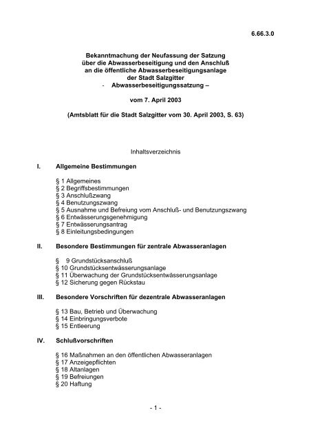 Abwasserbeseitigungssatzung - Stadt Salzgitter