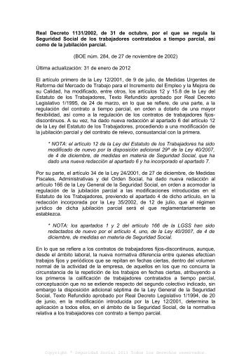 Real Decreto 1131/2002, de 31 de octubre, por ... - Seguridad Social