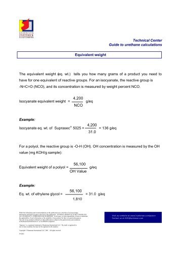 Urethane calculations