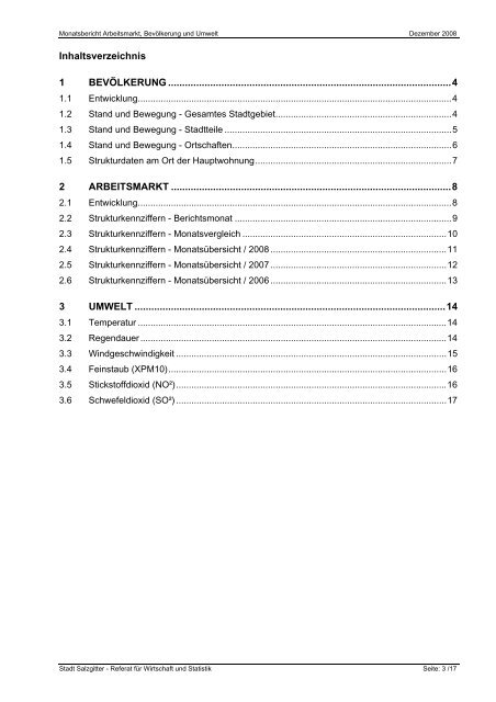 Arbeitsmarkt, Bevölkerung und Umwelt - Stadt Salzgitter