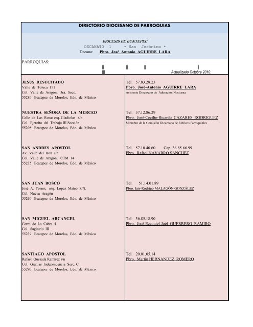 directorio diocesano de parroquias. - Seminario de Ecatepec