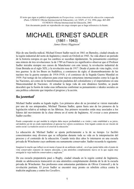 Michael Ernest Sadler - International Bureau of Education - Unesco