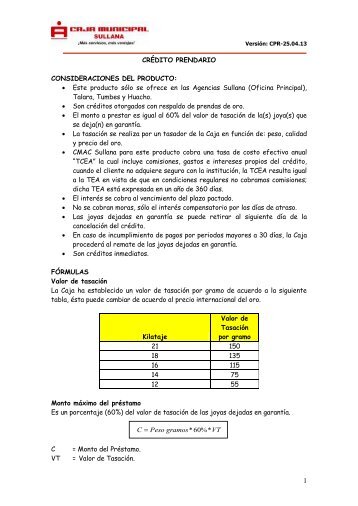 Crédito Prendario - Caja Municipal de Sullana