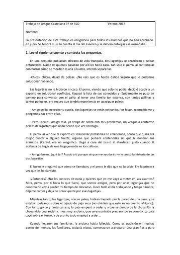 1. Lee el siguiente cuento y contesta las preguntas. - INS Cap Norfeu