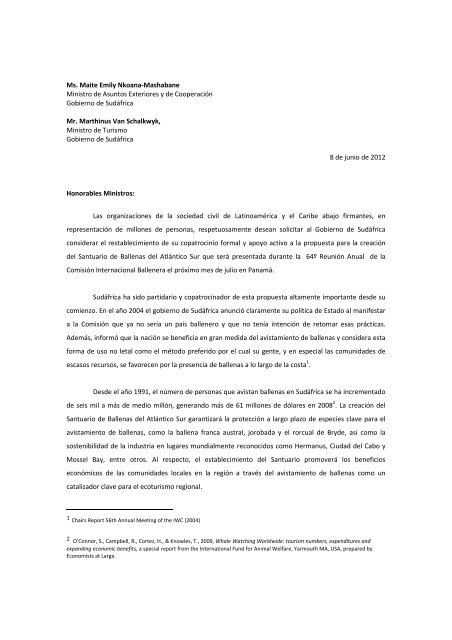 carta dirigida a la Ministra de Asuntos Exteriores - ACOREMA