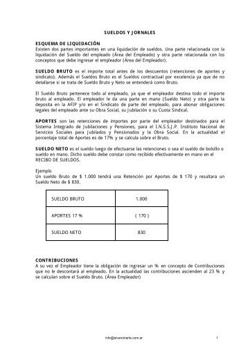 sueldos y jornales esquema de liquidación sueldo bruto