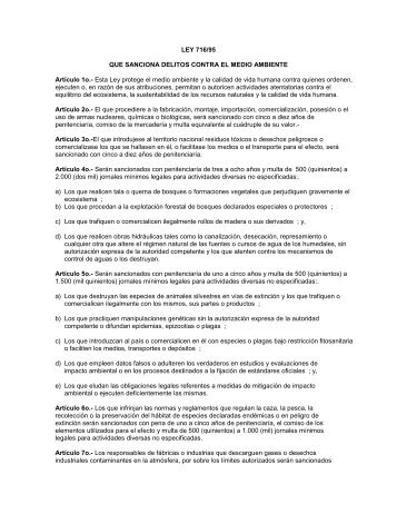 ley 716/95 - que sanciona delitos contra el medio ambiente