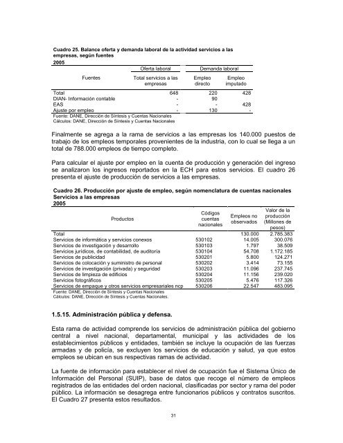 Documento metodológico para la matriz de empleo - Dane