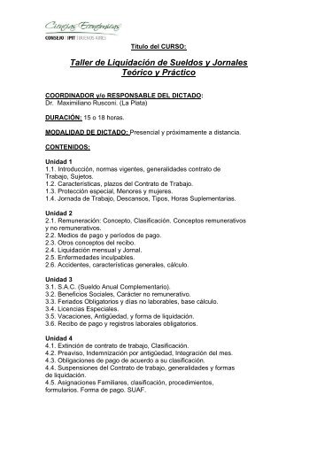 Taller de Liquidación de Sueldos y Jornales Teórico y Práctico - CPBA