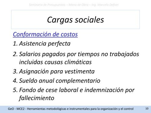 Seminario de Presupuestos – Mano de Obra – Ing. Marcelo Defiori ...