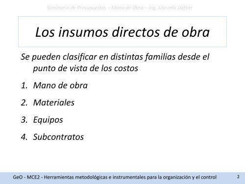 Seminario de Presupuestos – Mano de Obra – Ing. Marcelo Defiori ...