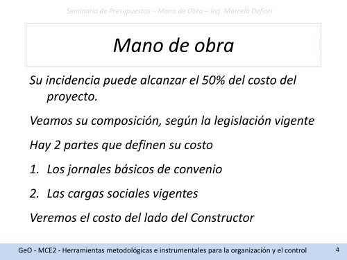 Seminario de Presupuestos – Mano de Obra – Ing. Marcelo Defiori ...