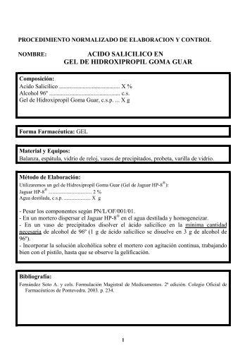 ACIDO SALICILICO EN GEL DE HIDROXIPROPIL GOMA GUAR