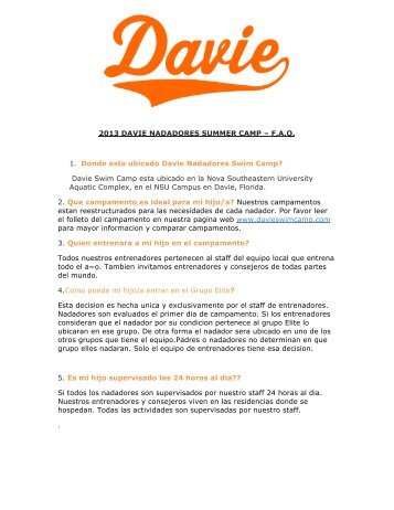 2013 DAVIE NADADORES SUMMER CAMP – F.A.Q. 1. Donde esta ...