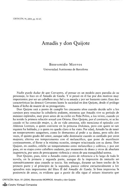 Amadís y don Quijote - Centro Virtual Cervantes - Instituto Cervantes
