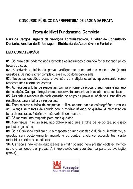 Prova de Nível Fundamental Completo - FGR