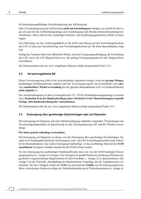 Leitfaden für die Behandlung von Ausbauasphalt - in Rheinland-Pfalz