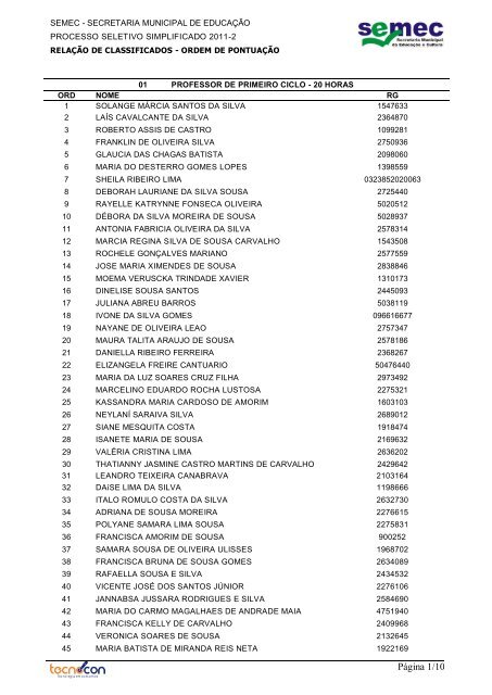 01 - PROFESSOR DE PRIMEIRO CICLO - 20 HORAS - Prefeitura ...