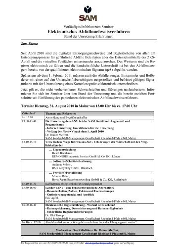 "Elektronisches Abfallnachweisverfahren. Stand der ... - SAM