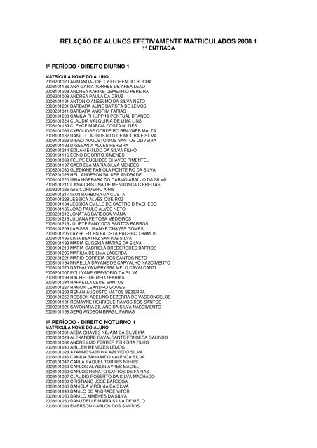 relação de alunos efetivamente matriculados 2008.1 - Asces