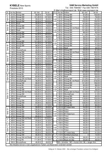 Preisliste - Samsport