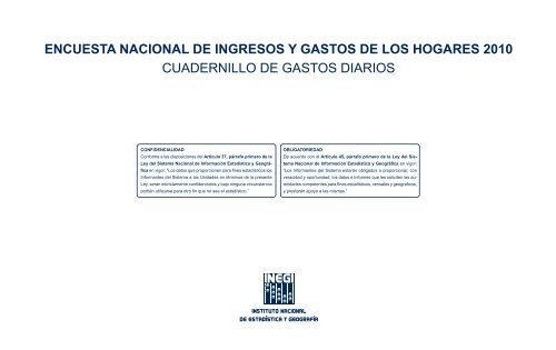 Cuadernillo de gastos diarios - Inegi