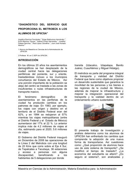 Artículo metrobús rev 1a revisión - sepi.upiicsa.ipn.mx - Instituto ...