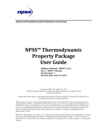 NPSS™ Thermodynamic Property Package User Guide - Wolverine ...