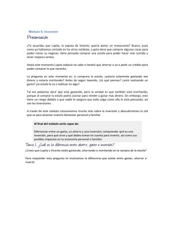 Módulo 6. Inversión ¿Te acuerdas que Lupita, la ... - e capaciNET