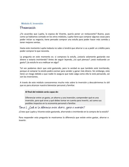 Módulo 6. Inversión ¿Te acuerdas que Lupita, la ... - e capaciNET