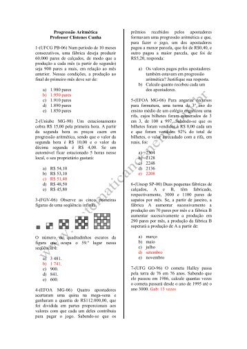 Progressão Aritmética Professor Clístenes Cunha 1 - Matemática no ...